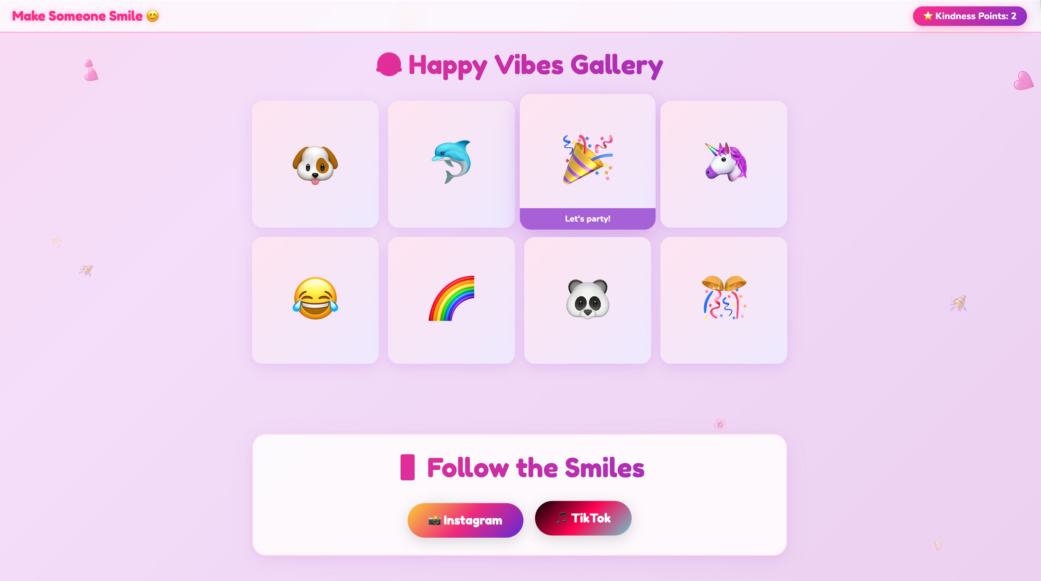 Happy Vibes Gallery with emoji collection - Fun photo gallery feature for sharing memories and connecting with loved ones